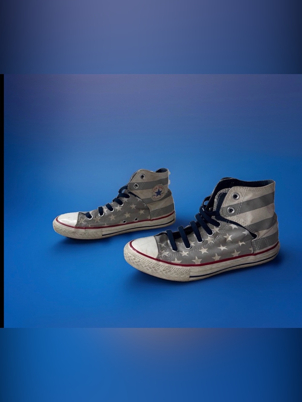 Converse High-Top Sneakers in Gray, Black and Red Accent